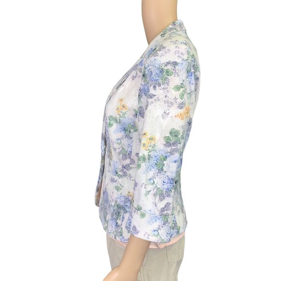 Lucy Paris Womens Tailored Blazer Suit Jacket Pastel Floral Print Blue Medium - Picture 8 of 11